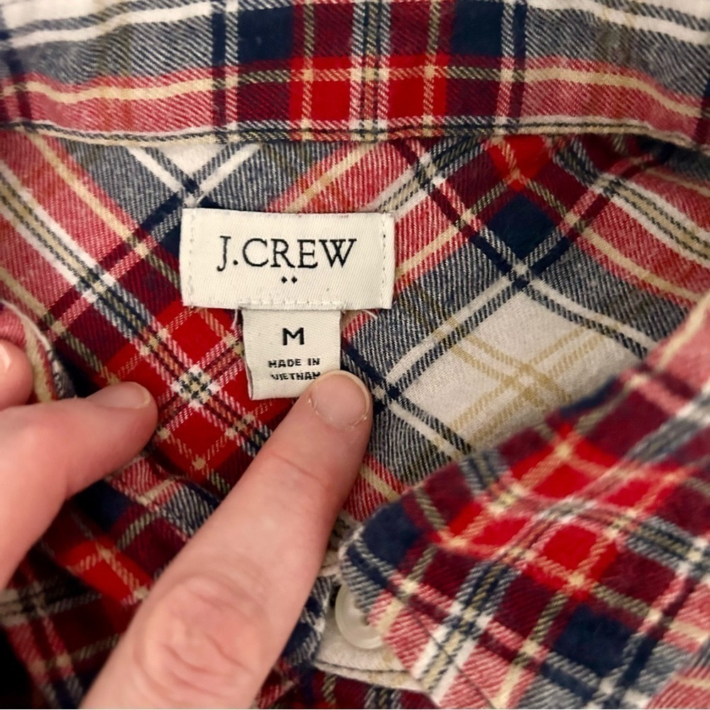 J Crew Women’s Red White Blue 100% Flannel Plaid Button Down Shirt Size M - Picture 7 of 11